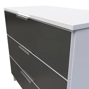 Poole 3 Drawer Chest in Black Gloss & White (Ready Assembled)