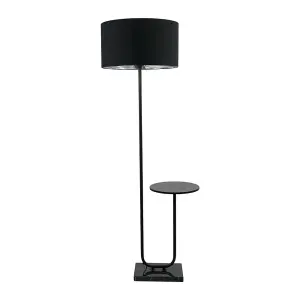 ValueLights Tavel Black Floor Lamp with Table and Black with Chrome Inner Lamp Shade and LED Bulb