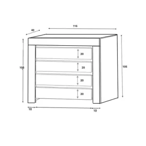 Furneo Modern White 4 Drawer Chest of Drawers Cabinet Storage Matt & High Gloss Clifton17