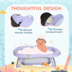 ZONEKIZ Foldable Baby Bathtub w/ Non-Slip Support Legs, Cushion Pad - Purple