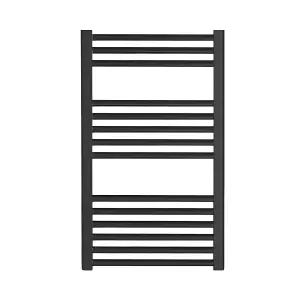 Bray Heated Towel Rail For Central Heating, Straight, Black - W500 x H800 mm