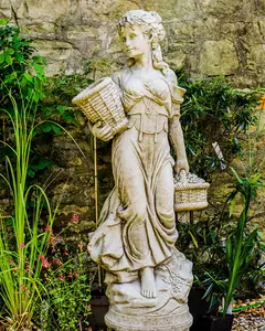 Large Stone Cast Lady Carrying Basket Garden Statue