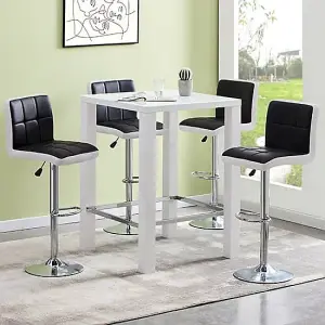 Jam Square Glass White Gloss Bar Table 4 Copez Black Stools