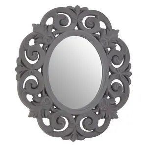 Interiors by Premier Antique Grey Scroll Design Wall Mirror