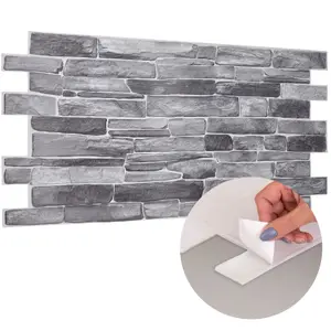 3D Wall Panels Self Adhesive - Pack of 6 Sheets -Covering 29.76 sqft/2.76 sqm - Easy Peel & Stick Natural Grey Rock Stone Design