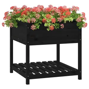 Berkfield Planter with Shelf Black 82.5x82.5x81 cm Solid Wood Pine