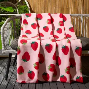 Strawberry Fleece Throw Over Bed Blanket Picnic Travel Warm Chair Sofa Bedspread