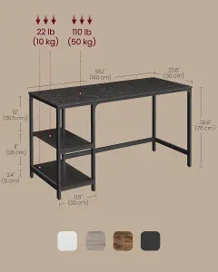 VASAGLE Computer Desk, Writing Desk with 2 Shelves, Work Table for Office Living Room, Steel Frame, Ebony Black