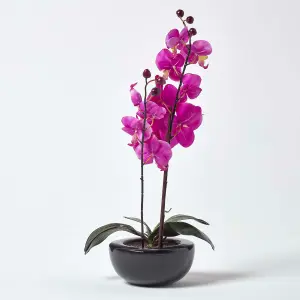 Homescapes Oriental Style Cerise Orchids in Black Bowl