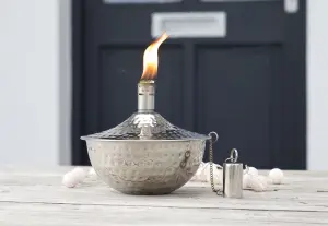 Silver Outdoor Oil Lamp - Garden fire bowl - Citronella Lamp - Patio lighting Garden Lantern