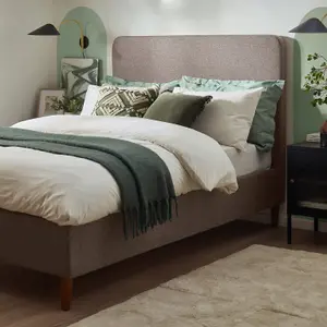 Furniturebox UK Double Bed - 'Romy' Upholstered Taupe Beige Double Bed Frame Only (No Mattress) - 100% Recycled Eco Fabric