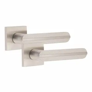 5 Pair Modern Lima Design Satin Nickel Premium Door Handles Square Rose 3" Ball Bearing Hinges and Tubular Latch - Golden Grace