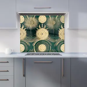 Green Moon and Sun Abstract Pattern Premium Glass Kitchen Splashback W600mm x H650mm