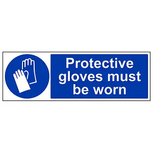 Protective Gloves Must Be Worn Sign - Rigid Plastic - 450x150mm (x3)