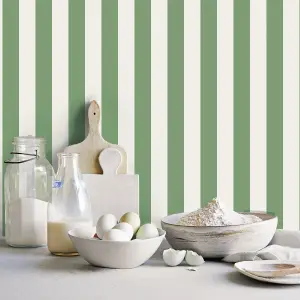 Galerie Just Kitchens  Green Awning Stripe Wallpaper Roll