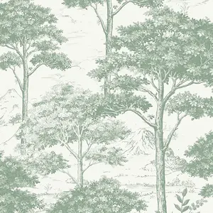 Maison Green Tree Wallpaper Grandeco Paste The Wall Off White Vinyl Textured