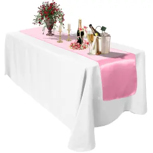 Neel Blue 11x 108 Inch Plain Satin Silk Table Runner, Baby Pink