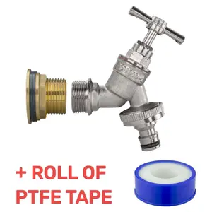 Water Butt Replacement Tap BRASS Metal Lever UK Bib Outlet Barb Quick Hosepipes  Nickle Plated Brass Bib (Quick connector) 3/4"