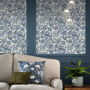 Laura Ashley Dark Seaspray Blue Adain Palace Smooth Wallpaper