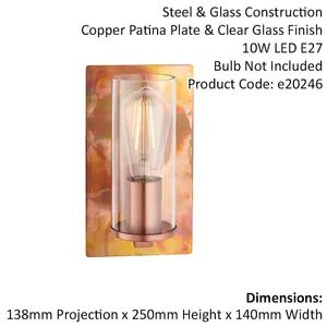 2 PACK Copper Patina Plate Wall Lamp Light & Clear Glass Shade - Dimmable LED