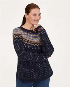 Womens Freayer Organic Cotton Fluffy Fair Isle Jumper Blue | Woolovers