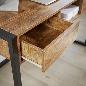 Home Source Toronto 2 Drawer Computer Office Desk Smoked Oak Effect