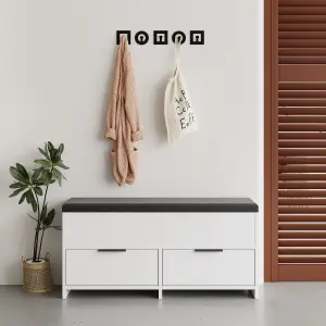 Decortie Modern Cove Shoe Storage with Fabric Bench 2-Tier Cabinet Hallway Entryway Storage White 106x34x50cm