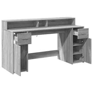 Berkfield Desk with LED Lights Grey Sonoma 160x55x91 cm Engineered Wood