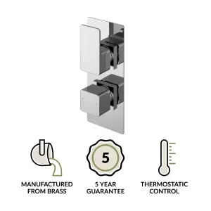 Empire Square Concealed Thermostatic Twin Shower Valve with Diverter (2 Outlets) - Chrome - Balterley