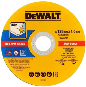 Dewalt 125mm 5.5" 1mm Thin INOX Metal Cutting Disc 22mm Bore Flat Disc X 12 Pack