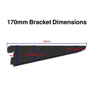 EAI Twin Slot Brackets 170mm Black Pack of 2 - Genuine 32mm Twin Slot Ajustable Wall Shelving