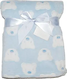 Baby Boy Soft Fleece Wrap Blanket Pram Cot Crib Moses Basket Blue Teddy