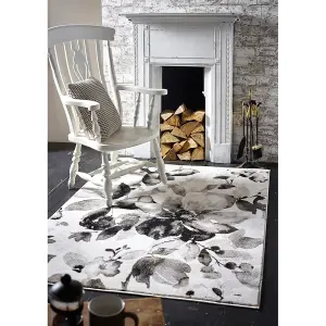 Origins Watercolour Floral Grey Rug 120 X 170