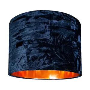 Modern Crushed Velvet Lamp Shade with Shiny Paper Inner Midnight Blue / 20cm H x 30cm W x 30cm D