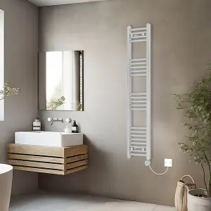 Rinse Bathrooms Smart WiFi Thermostatic Electric Bathroom Curved Heated Towel Rail Radiator with Timer 1400x300mm - Chrome