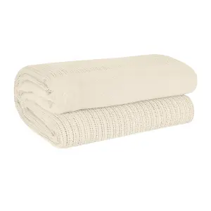 EHC Cotton Soft Hand Woven Reversible Lightweight Cream Adult Cellular Blanket, Single 180 x 230cm