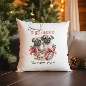 Poly Linen Christmas Cushion Pugs Design 60cm x 60cm