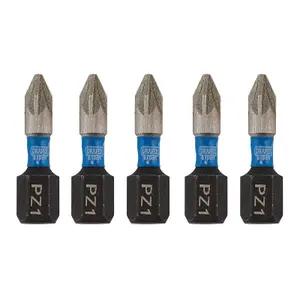 Draper Expert PZ-Type Impact Screwdriver Bits, No.1 x 25mm, 1/4" Hex (Pack of 5) 04950