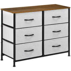 HOMCOM 6 Drawer Fabric Chest of Drawers w/ Wooden Top for Closet Hallway Grey