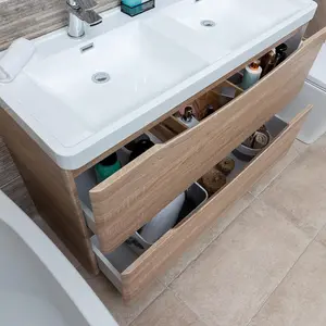 Eden 1200mm Floorstanding Vanity Unit in Light Oak & Resin Basin