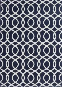 Navy Blue White Modern Trellis Living Room Rug 160x230cm