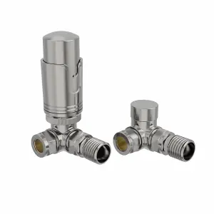 Rinse Bathrooms Designer Modern Corner Thermostatic Radiator Valve Pack for Towel Rails Satin Nickel TRV Set