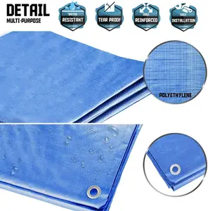 Tarpaulin Tarp Sheet Cover Blue Waterproof Ground Camping Multipurpose Furniture 6m x 8m