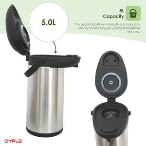 Oypla 5L Stainless Steel Airpot Insulated Vacuum Thermal Flask Jug