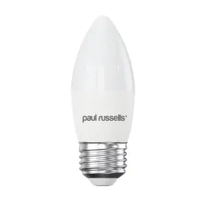 paul russells LED Candle Dimmable Bulb Edison Screw ES E27, 5.5W 470 Lumens, 40w Equivalent, 4000K Cool/Natural White