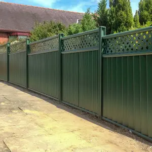 Storm Ready Maintenance Free 25 yr Guarantee ColourFence Extra Wide Metal Fence Panel Trellis 1.8m 6ft h x 2.35m 7.7ft w Green