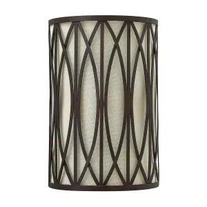 Twin Wall Light Lattice Style Metal Outer Linen Shade Bronze LED E14 60W