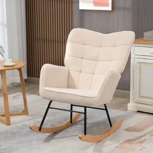 HOMCOM Wingback Rocking Chair for Nursing w/ Steel Frame Beige