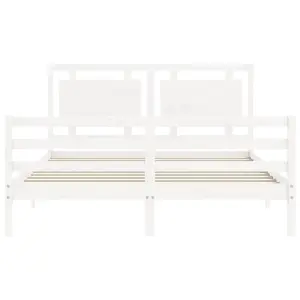 Berkfield Bed Frame with Headboard White King Size Solid Wood