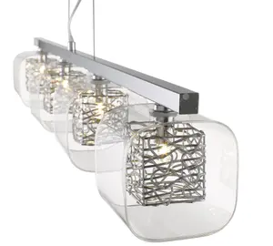 Luminosa Spring 4 Light Ceiling Pendant Bar Mesh Chrome Glass Four, G9